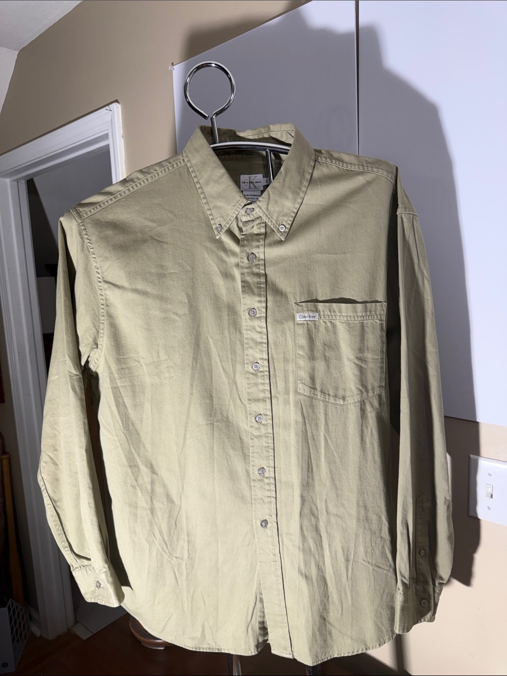 Calvin Klein Olive Button-Down Casual Long-Sleeve Shirt